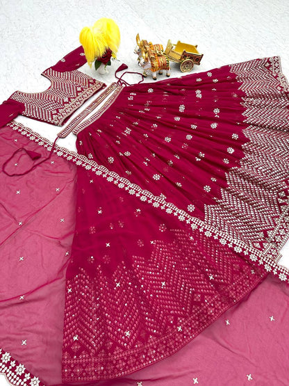 Classic Georgette Sequence Work Red Color Lehenga Choli By WTW