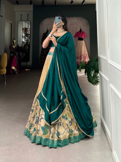 Teal Green Color Green Silk Printed Lehenga Choli By WTW