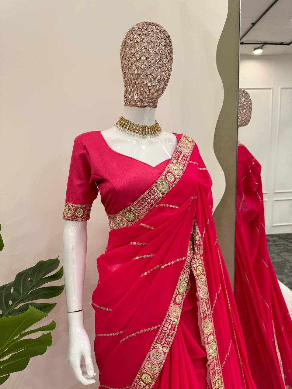 Baby Pink Shimmery Organza Designer Saree By WTW