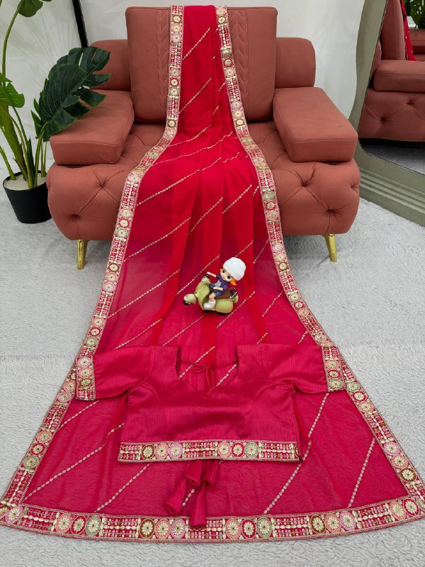 Baby Pink Shimmery Organza Designer Saree By WTW