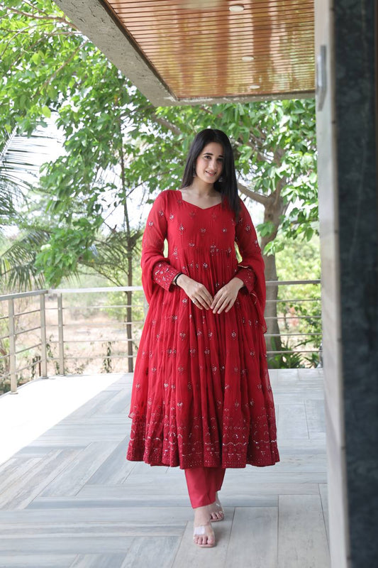 Red Allure A Faux Georgette Anarkali Suit By WTW