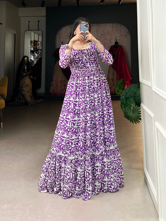Fascinating Purple Digital Printed Georgette Casual Wear Gown By WTW