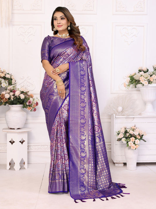Purple Banarasi Silk Saree With Blouse Piece By WTW