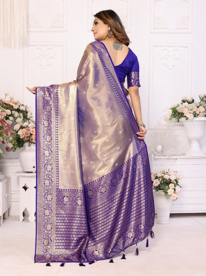 Purple Banarasi Silk Saree With Blouse Piece By WTW