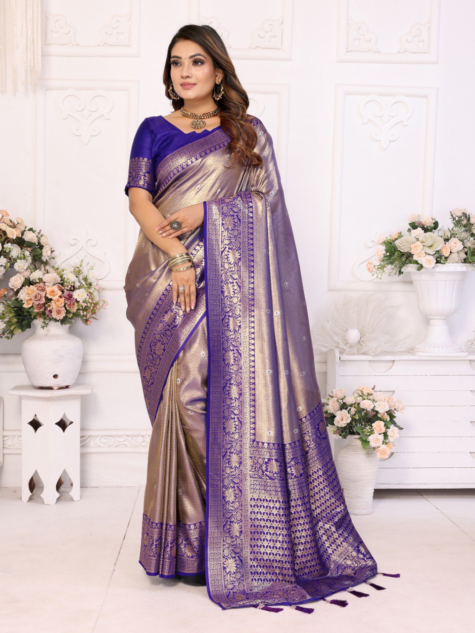 Purple Banarasi Silk Saree With Blouse Piece By WTW