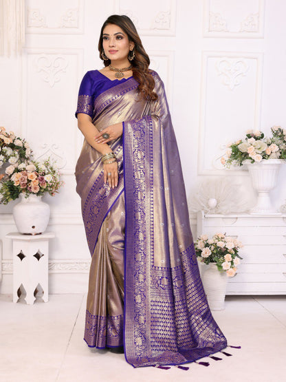 Purple Banarasi Silk Saree With Blouse Piece By WTW