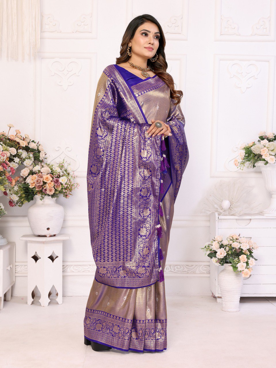 Purple Banarasi Silk Saree With Blouse Piece By WTW