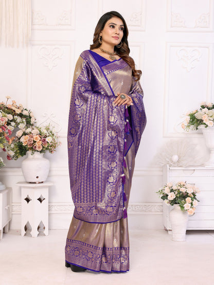 Purple Banarasi Silk Saree With Blouse Piece By WTW