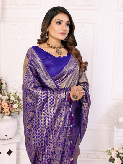Purple Banarasi Silk Saree With Blouse Piece By WTW