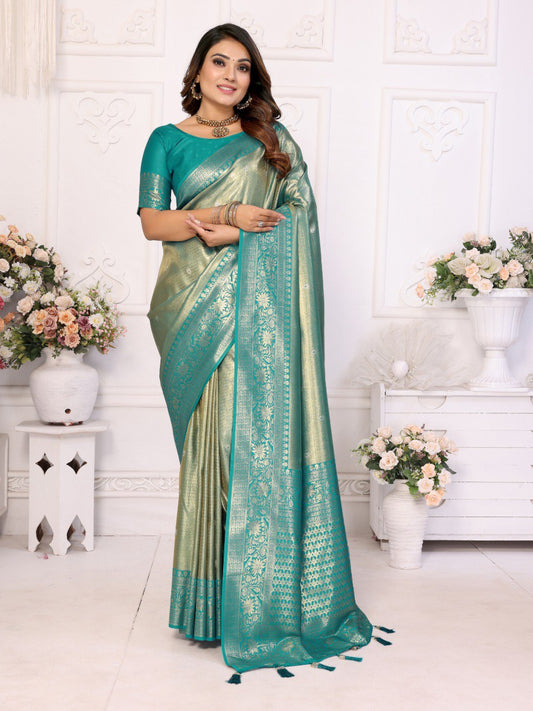 Sea Green Banarasi Silk Saree With Blouse Piece By WTW