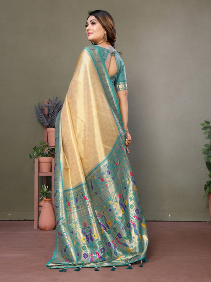 Beige Banarasi Silk Saree With Blouse Piece By WTW