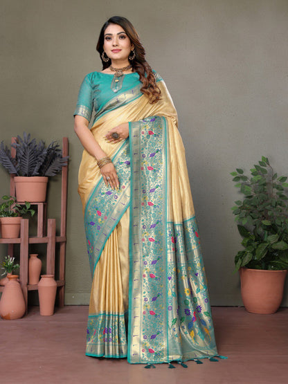 Beige Banarasi Silk Saree With Blouse Piece By WTW