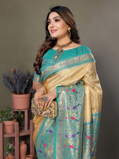 Beige Banarasi Silk Saree With Blouse Piece By WTW