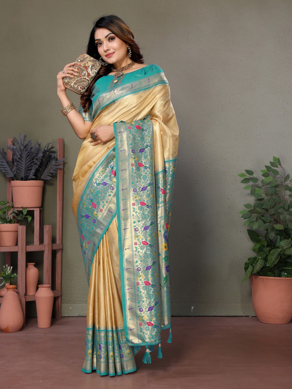 Beige Banarasi Silk Saree With Blouse Piece By WTW