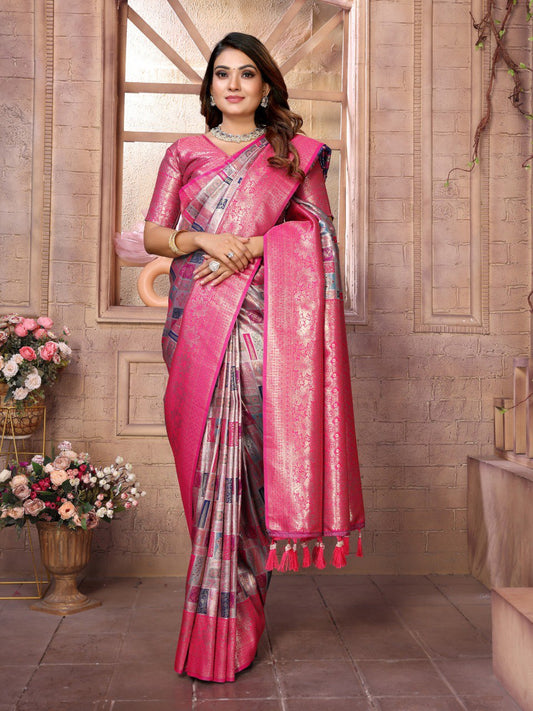 Purple Banarasi Silk Saree With Blouse Piece By WTW
