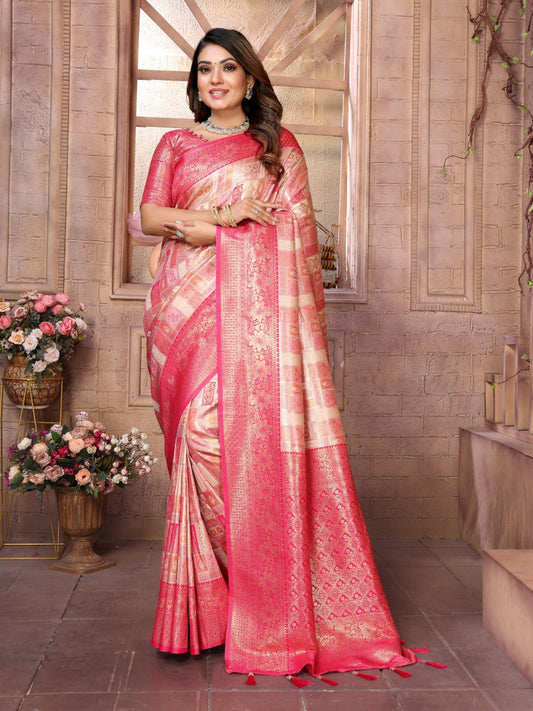 Cream Banarasi Silk Saree With Blouse Piece By WTW