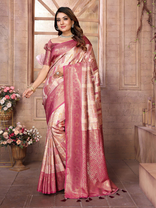 Cream Banarasi Silk Saree With Blouse Piece By WTW