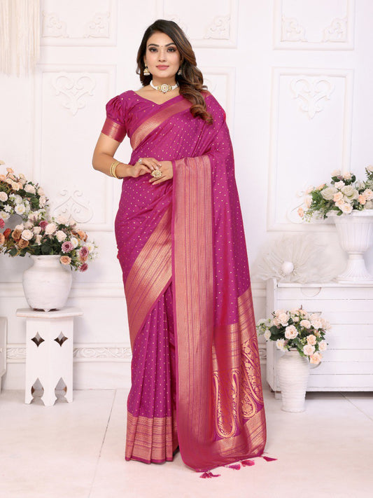 Pink Spun Silk Saree With Blouse Piece By WTW
