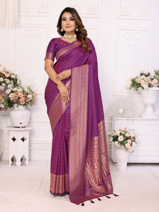 Purple Spun Silk Saree With Blouse Piece By WTW