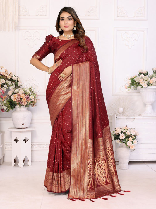 Maroon Spun Silk Saree With Blouse Piece By WTW
