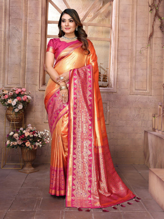 Function Wear Banarasi Silk Orange & Pink Color Saree By WTW