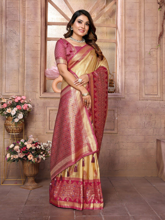 Function Wear Banarasi Silk Cream & Pink Color Saree By WTW