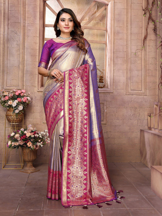 Purple Banarasi Silk Saree With Blouse Piece By WTW