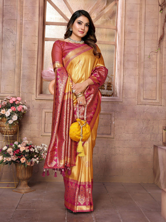 Orange Banarasi Silk Saree With Blouse Piece By WTW