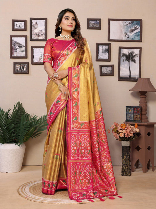 Mustard Banarasi Silk Saree With Blouse Piece By WTW