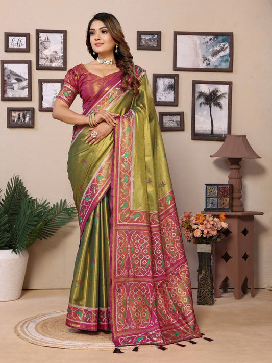 Mehendi Green Banarasi Silk Saree With Blouse Piece By WTW