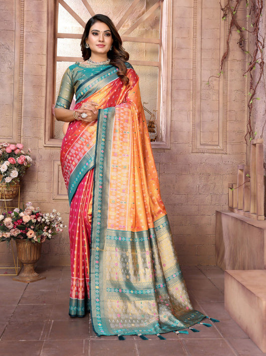 Orange Banarasi Silk Saree With Blouse Piece By WTW