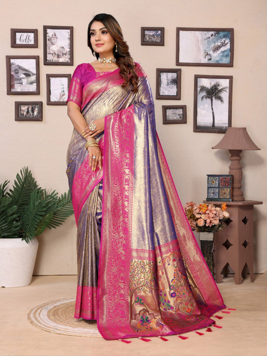 Purple Banarasi Silk Saree With Blouse Piece By WTW
