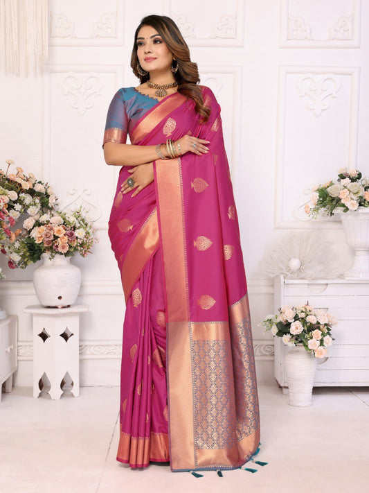 Elegant Soft Silk Pink Color Saree By WTW