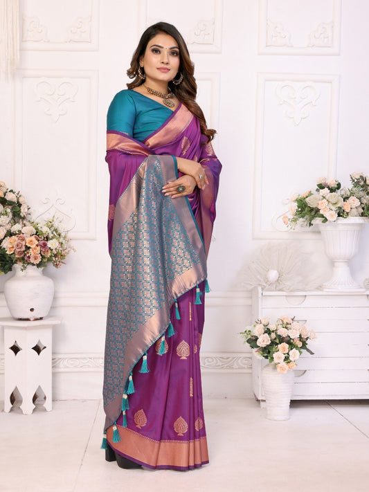 Purple Spun Silk Saree With Blouse Piece By WTW
