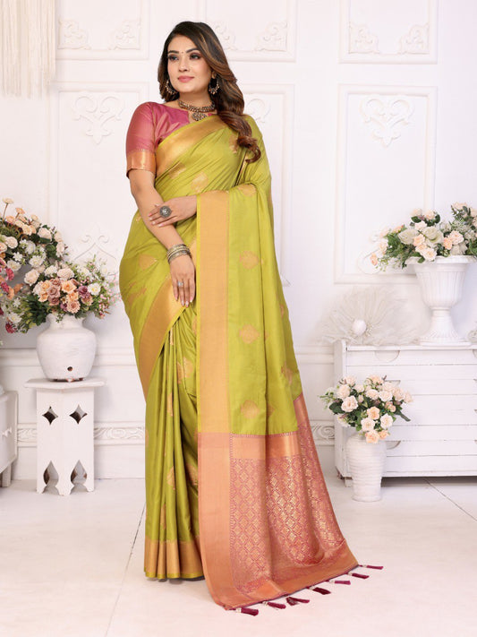 Light Green Spun Silk Saree With Blouse Piece By WTW