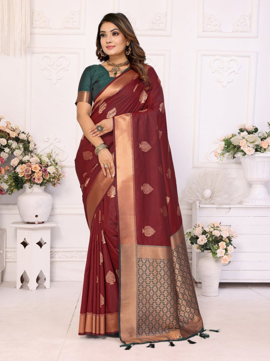 Maroon Spun Silk Saree With Blouse Piece By WTW