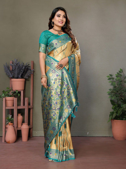 Cream Banarasi Silk Saree With Blouse Piece By WTW