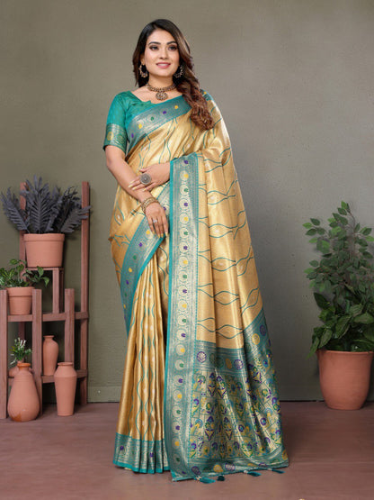 Cream Banarasi Silk Saree With Blouse Piece By WTW