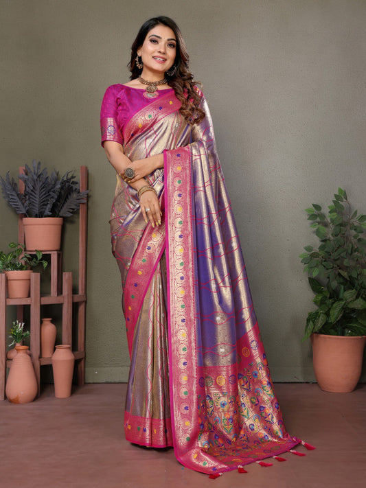 Purple Banarasi Silk Saree With Blouse Piece By WTW