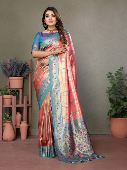 Pink Banarasi Silk Saree With Blouse Piece By WTW