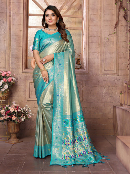 Wedding Wear Pista And Teal Blue Colour Paithani Banarasi Tissue Silk Sarees By WTW