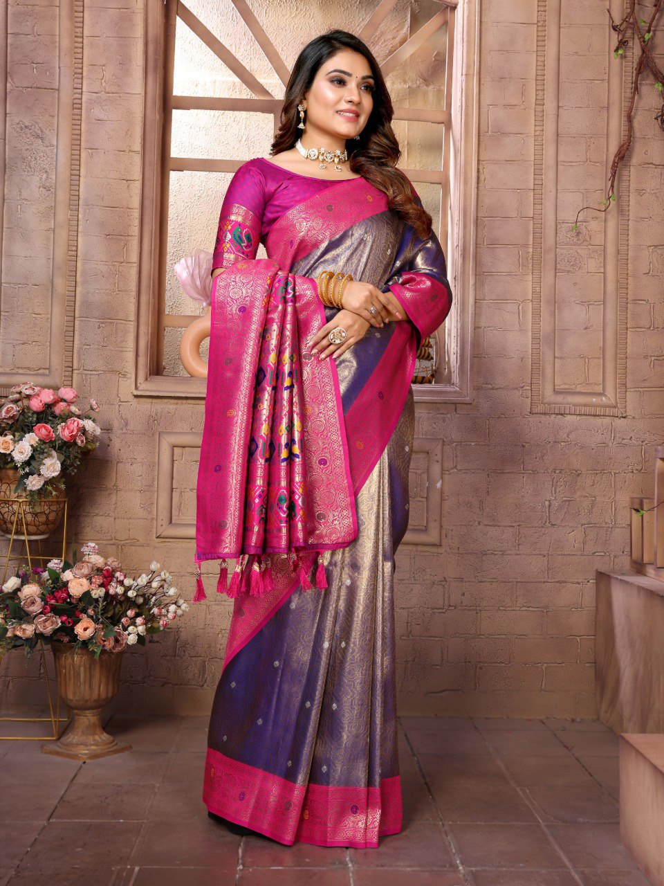 Banarasi Tissue Silk Saree With Unstitched Blouse Piece By WTW