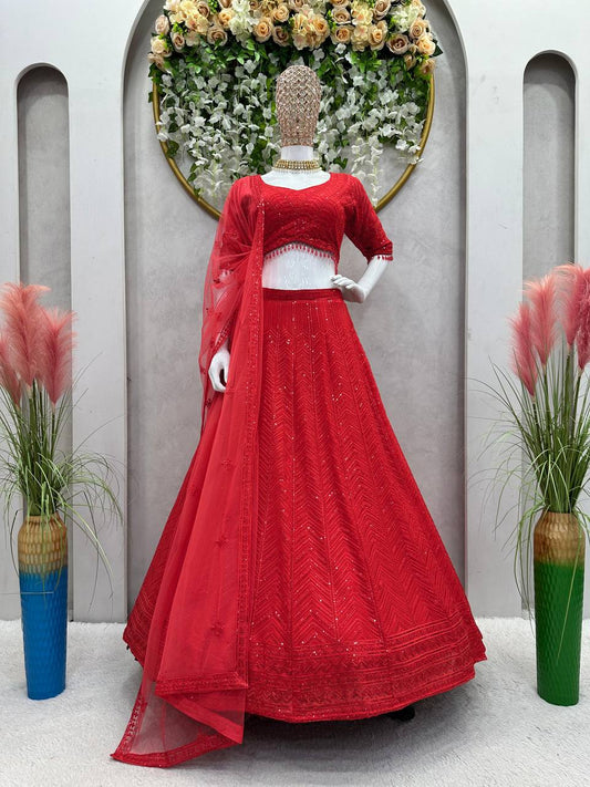 Stylish Red Colour Heavy Sequence Work Lehenga Choli By WTW