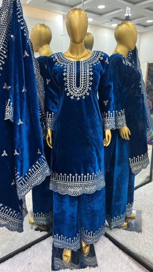 Regal Viscose Velvet Embroidered Ensemble By WTW