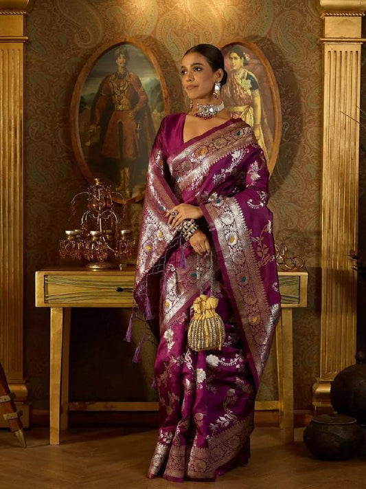 Elegantly Decorated With Gorgeous Solid Jacquard Weave Saree By WTW