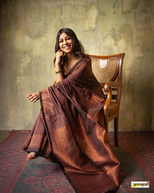 Brown Color Soft Banarasi Silk Saree By WTW