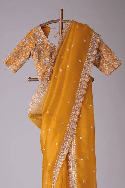 Bridal Yellow Colour Shimmery Tissue Designer Saree By WTW