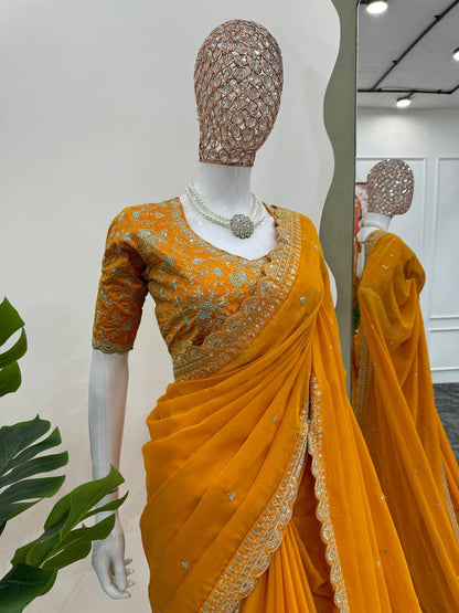 Bridal Yellow Colour Shimmery Tissue Designer Saree By WTW