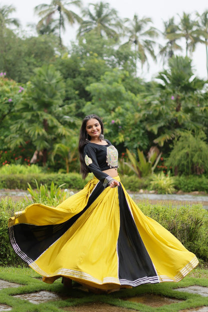 Yellow And Black Color Rayon And Cotton Navratri Lehenga Choli By WTW