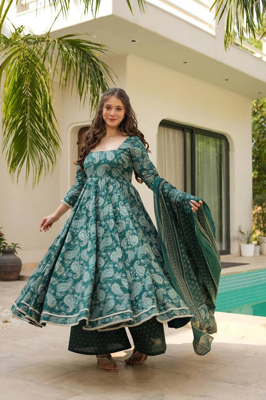 Designer Maslin Digital Print Long Anarkali Suit By WTW